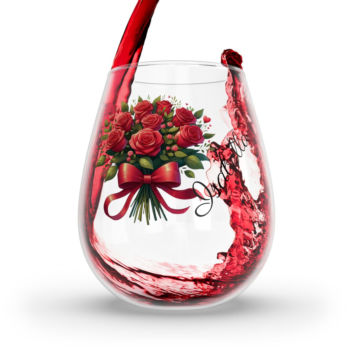 Personalised Floral Bouquet Wine Glass, Stemless Wine Glass, Whiskey Glass, Rocks Glass