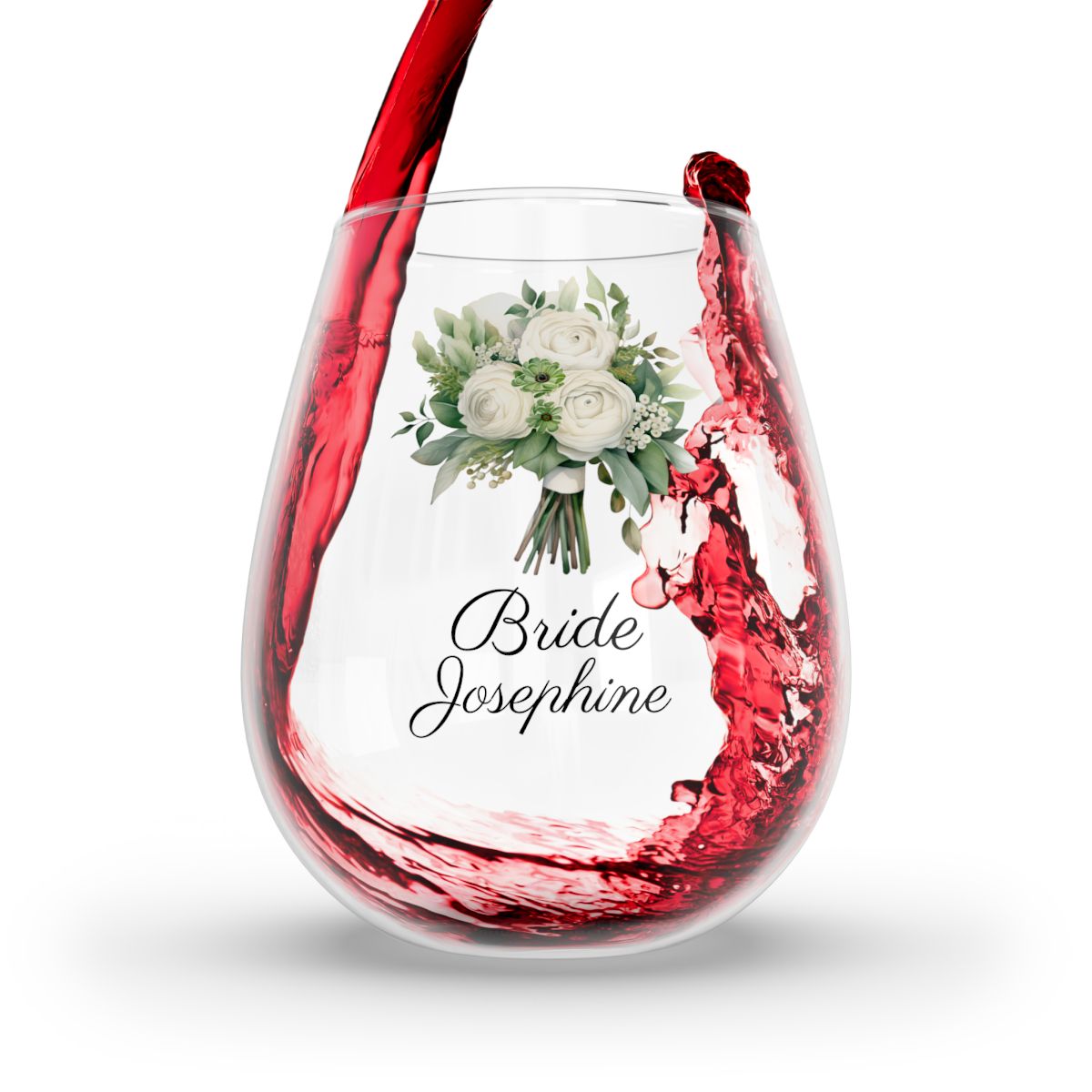 Wedding Bouquets Flower Personalised Floral Bouquet Wine Glass, Stemless Wine Glass, Whiskey Glass, Rocks Glass