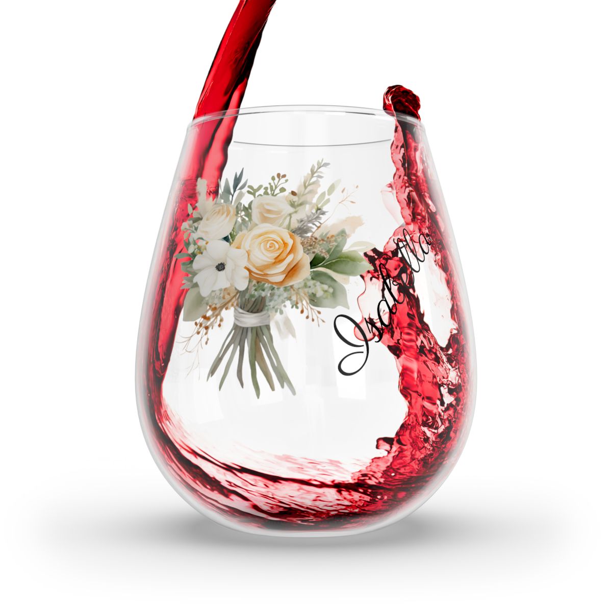 Wedding Bouquets Flower Personalised Floral Bouquet Wine Glass, Stemless Wine Glass, Whiskey Glass, Rocks Glass