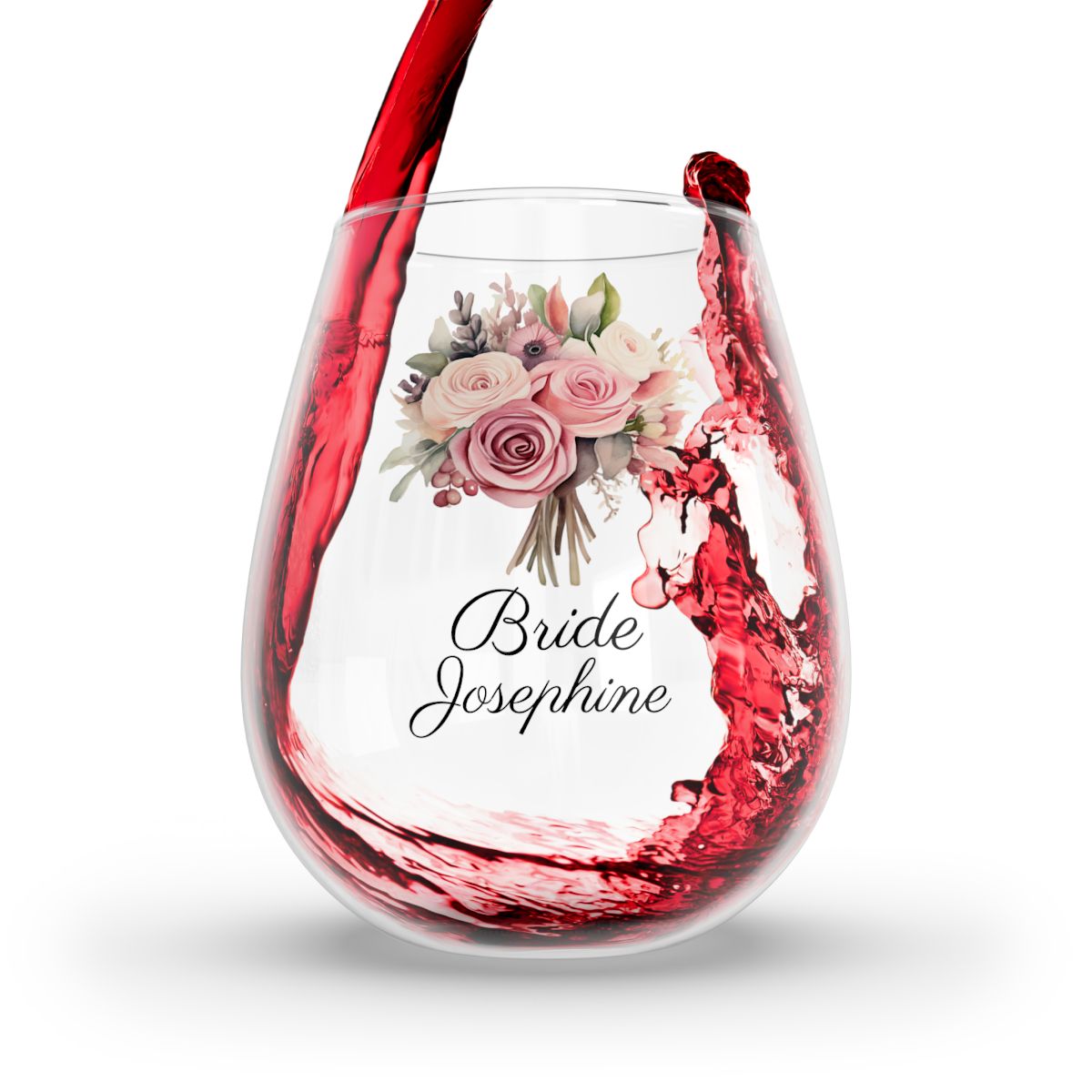 Wedding Bouquets Flower Personalised Floral Bouquet Wine Glass, Stemless Wine Glass, Whiskey Glass, Rocks Glass