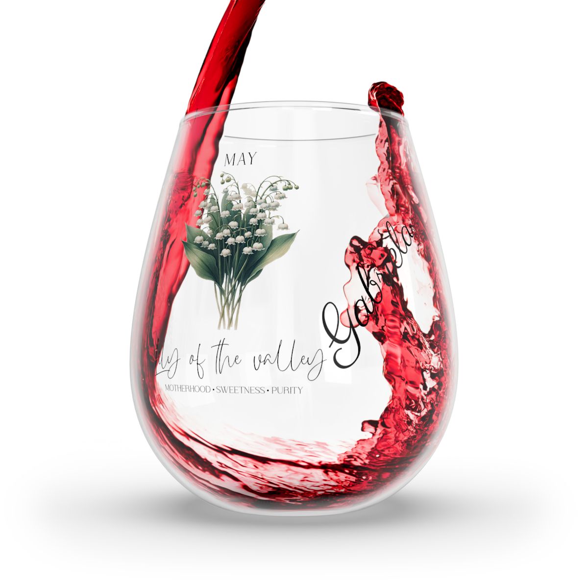 Lily of the valley-May Personalised Floral Birthday Month Bouquet Wine Glass, Stemless Wine Glass, Whiskey Glass, Rocks Glass