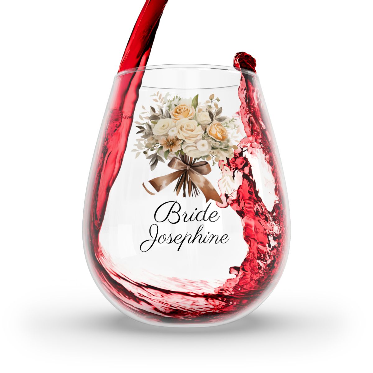 Wedding Bouquets Flower Personalised Floral Bouquet Wine Glass, Stemless Wine Glass, Whiskey Glass, Rocks Glass