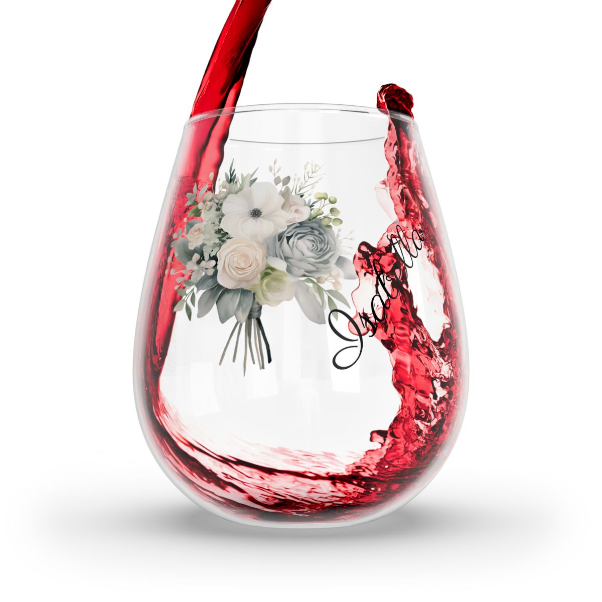 Wedding Bouquets Flower Personalised Floral Bouquet Wine Glass, Stemless Wine Glass, Whiskey Glass, Rocks Glass