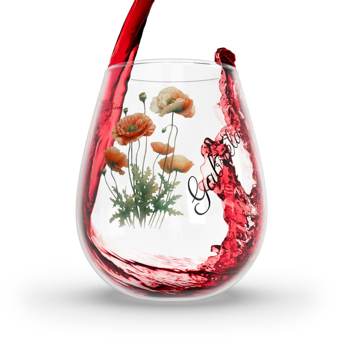Poppy August Personalised Floral Birthday Month Bouquet Wine Glass, Stemless Wine Glass, Whiskey Glass, Rocks Glass