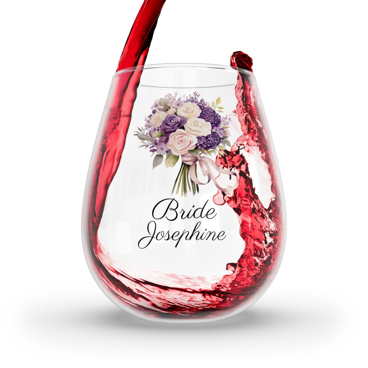 Wedding Bouquets Flower Personalised Floral Bouquet Wine Glass, Stemless Wine Glass, Whiskey Glass, Rocks Glass