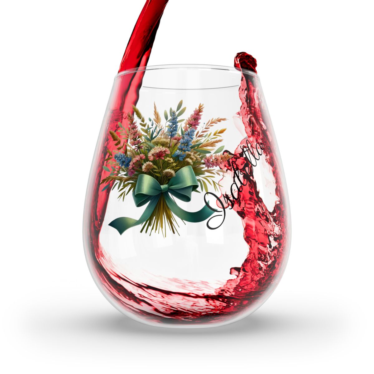 Personalised Floral Bouquet Wine Glass, Stemless Wine Glass, Whiskey Glass, Rocks Glass