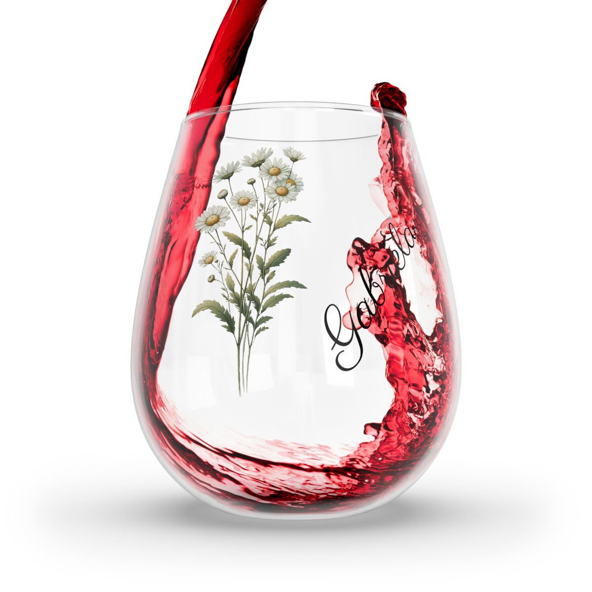 Daisy April Personalised Floral Birthday Month Bouquet Wine Glass, Stemless Wine Glass, Whiskey Glass, Rocks Glass