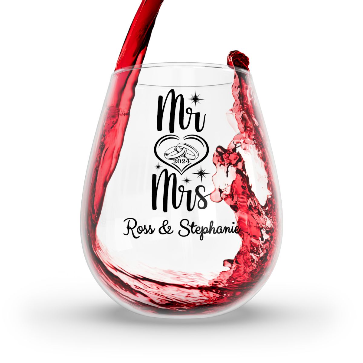 Mr And Mrs-10 Personalised Christmas Mr & Mrs Wine Glass 12oz, Whiskey Glass 6oz, Stemless Wine Glass 11.75oz, Rock Glass 10oz