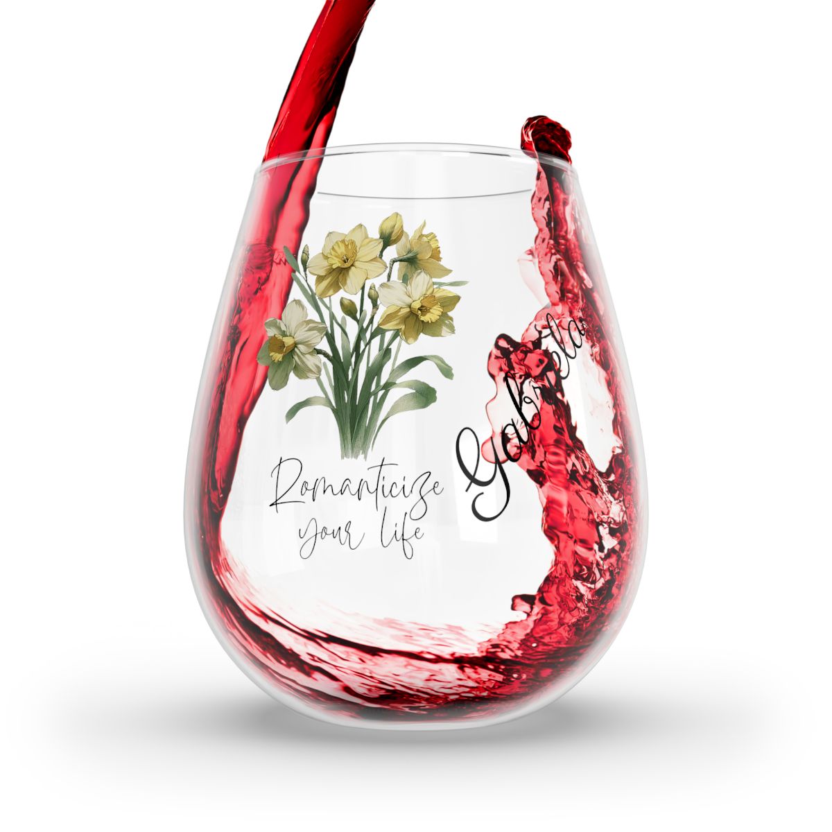 Daffodil-March Quote Personalised Floral Birthday Month Bouquet Wine Glass, Stemless Wine Glass, Whiskey Glass, Rocks Glass