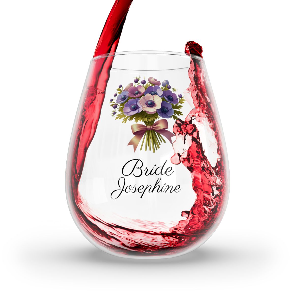 Personalised Floral Bouquet Wine Glass, Stemless Wine Glass, Whiskey Glass, Rocks Glass