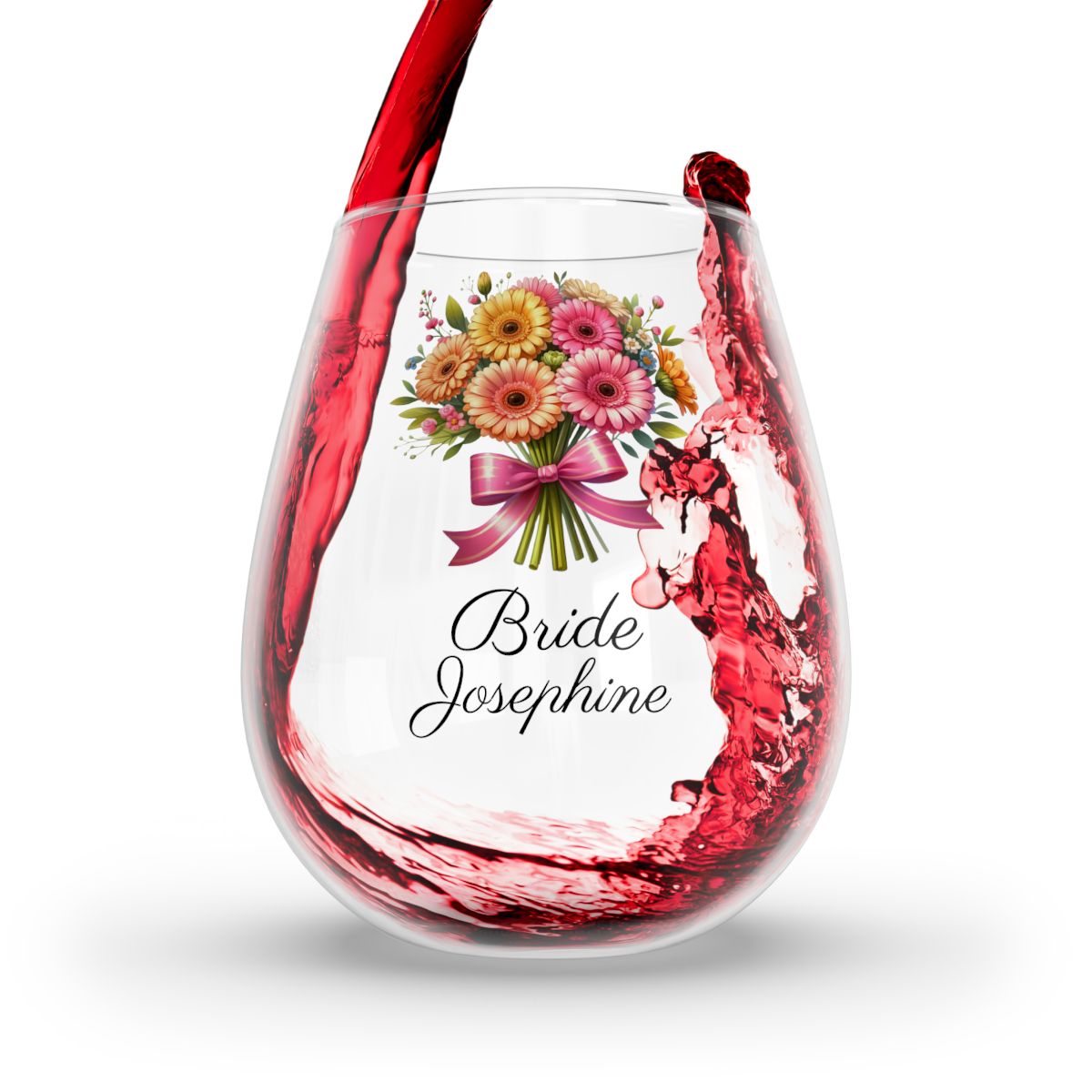 Personalised Floral Bouquet Wine Glass, Stemless Wine Glass, Whiskey Glass, Rocks Glass