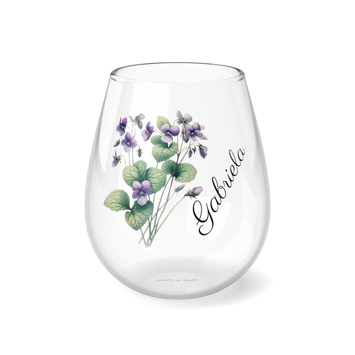 Violet February Personalised Floral Birthday Month Bouquet Wine Glass, Stemless Wine Glass, Whiskey Glass, Rocks Glass