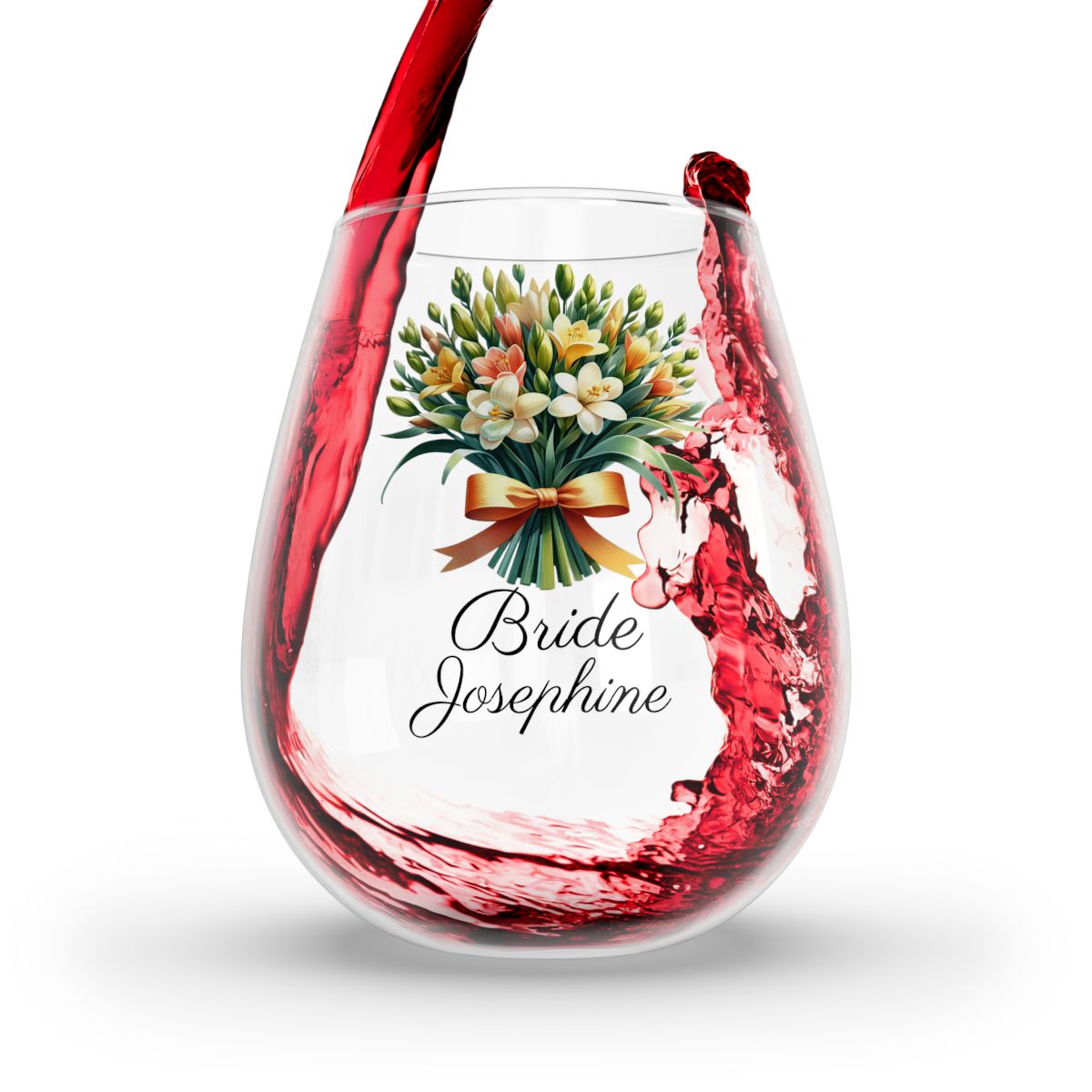 Personalised Floral Bouquet Wine Glass, Stemless Wine Glass, Whiskey Glass, Rocks Glass