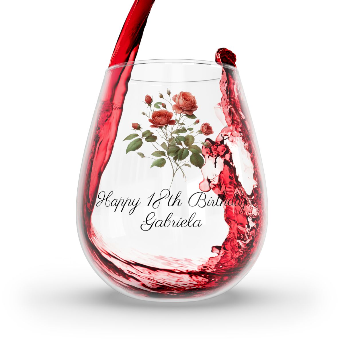 Rose June Personalised Floral Birthday Month Bouquet Wine Glass, Stemless Wine Glass, Whiskey Glass, Rocks Glass