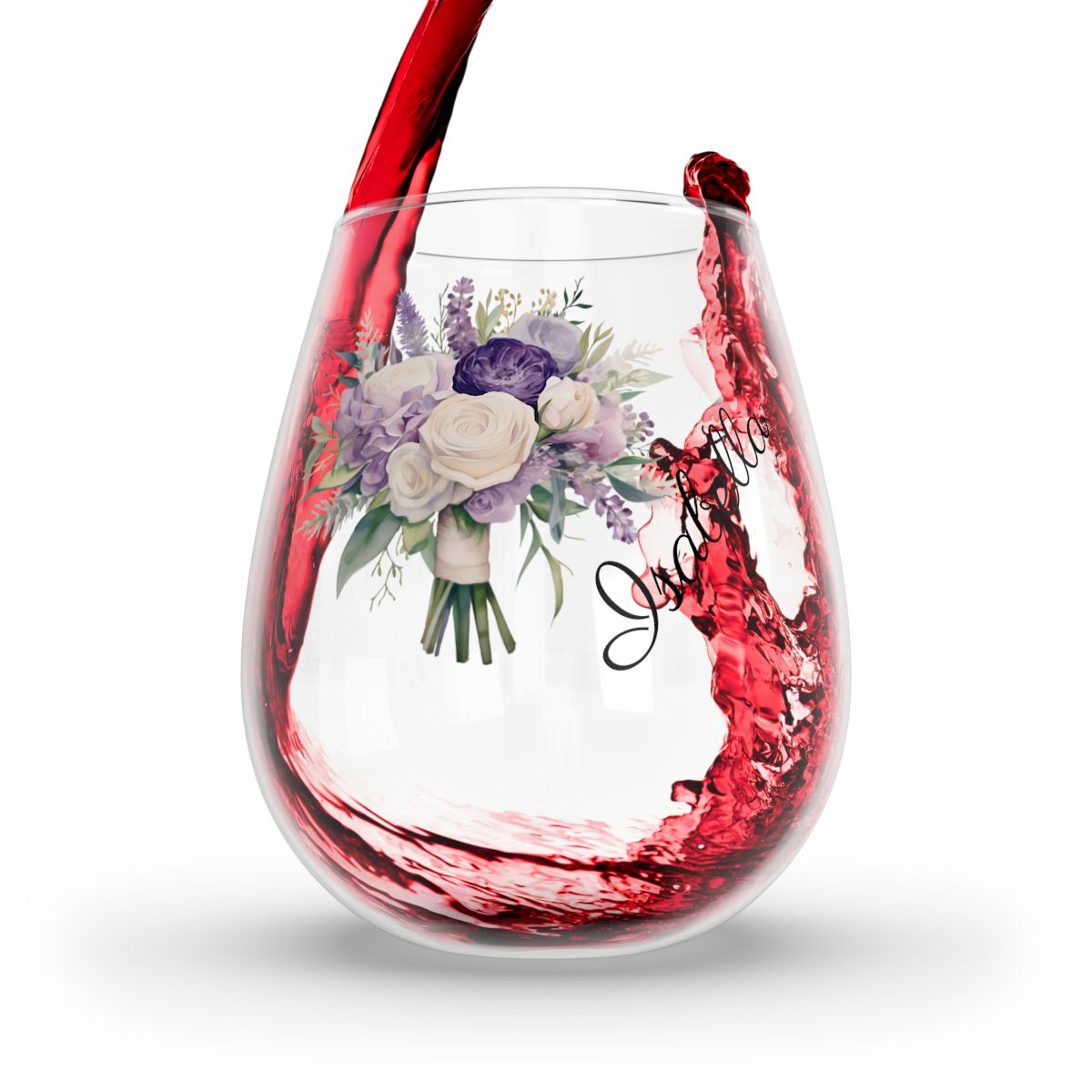 Wedding Bouquets Flower Personalised Floral Bouquet Wine Glass, Stemless Wine Glass, Whiskey Glass, Rocks Glass