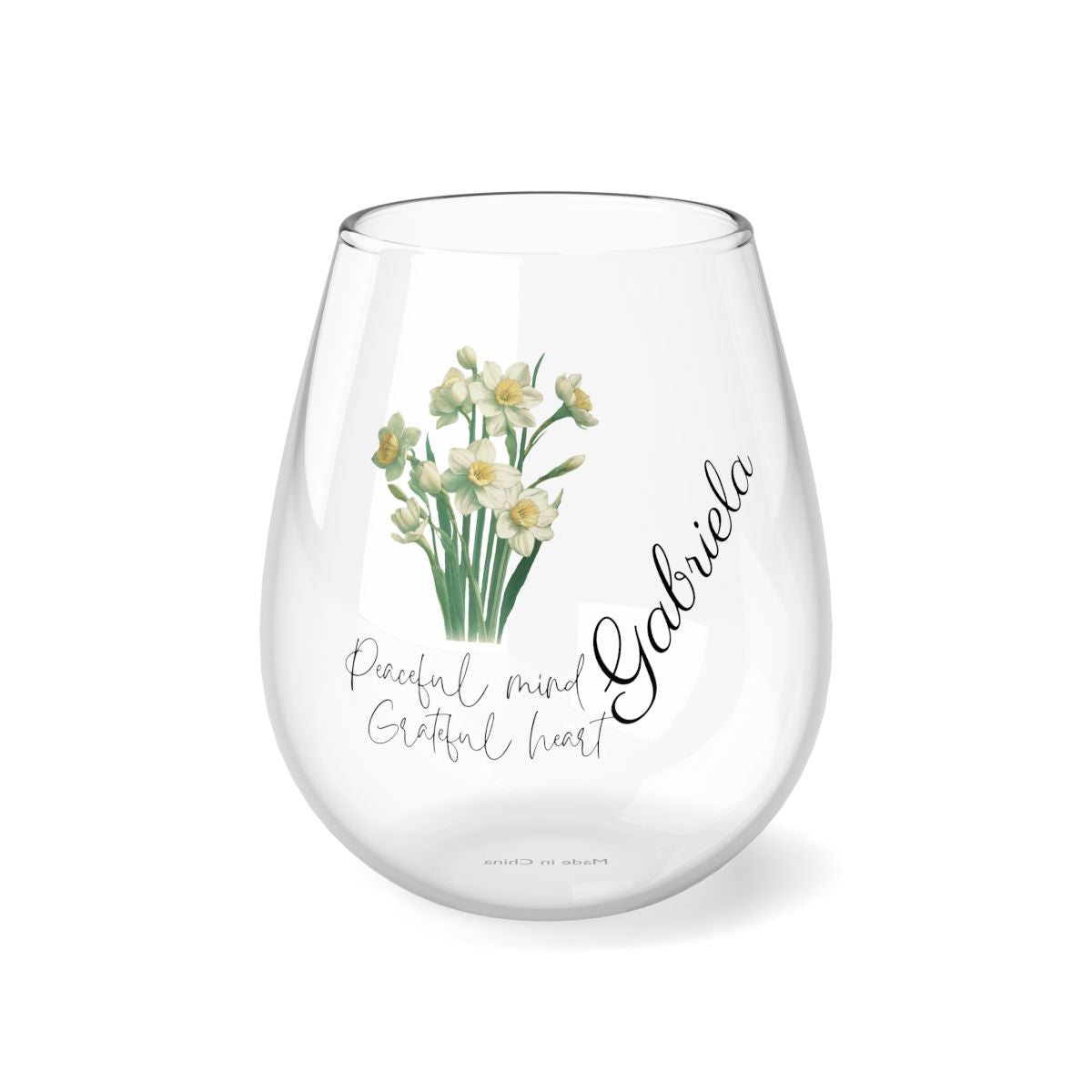 Narcissus-December Quote Personalised Floral Birthday Month Bouquet Wine Glass, Stemless Wine Glass, Whiskey Glass, Rocks Glass