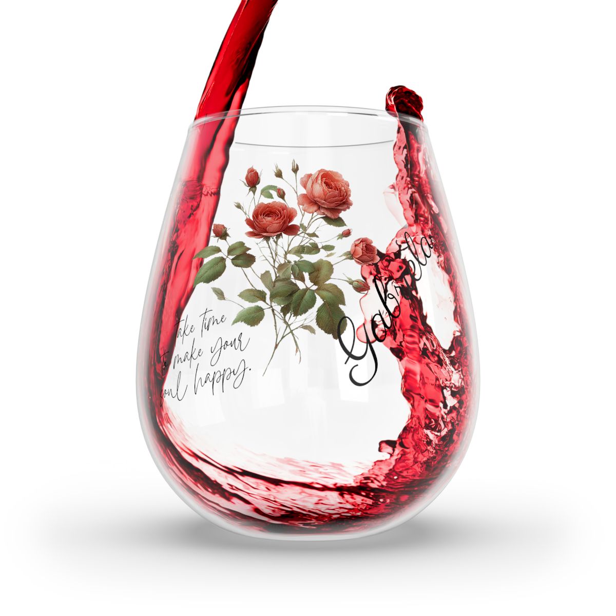 Rose-June Quote Personalised Floral Birthday Month Bouquet Wine Glass, Stemless Wine Glass, Whiskey Glass, Rocks Glass