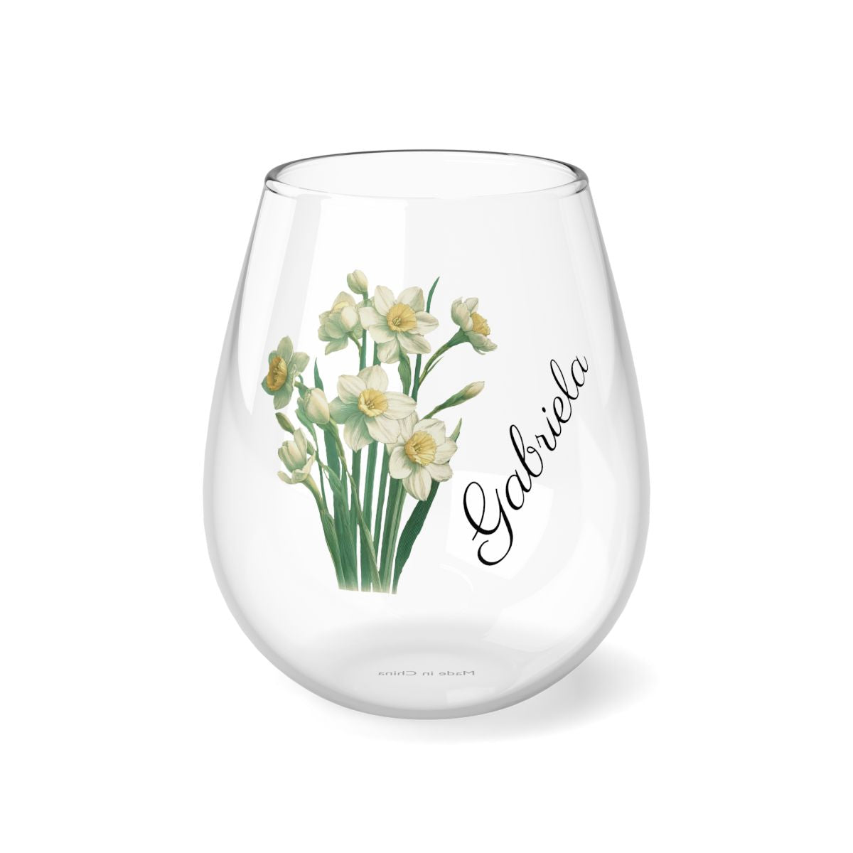 Narcissus December Personalised Floral Birthday Month Bouquet Wine Glass, Stemless Wine Glass, Whiskey Glass, Rocks Glass