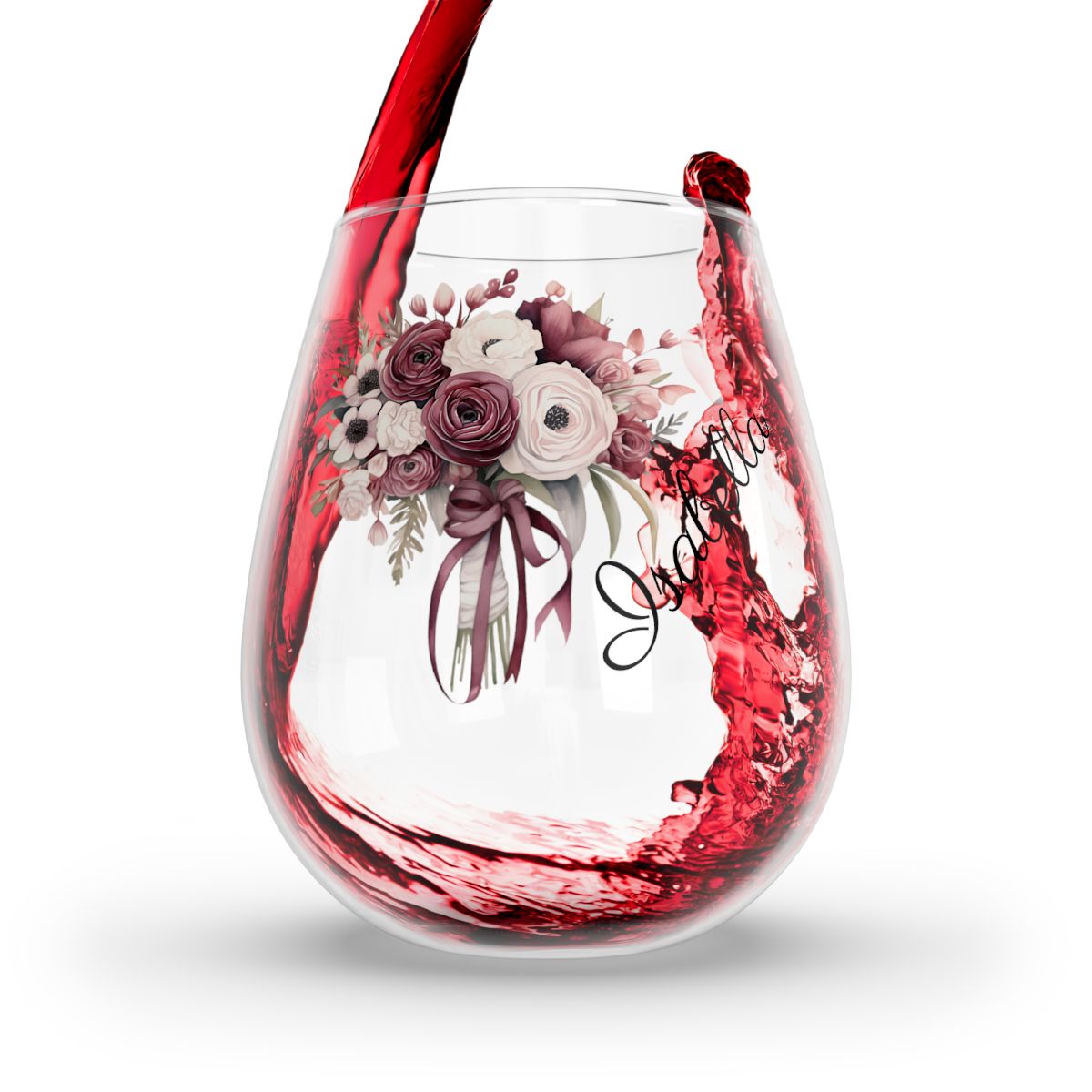 Wedding Bouquets Flower Personalised Floral Bouquet Wine Glass, Stemless Wine Glass, Whiskey Glass, Rocks Glass