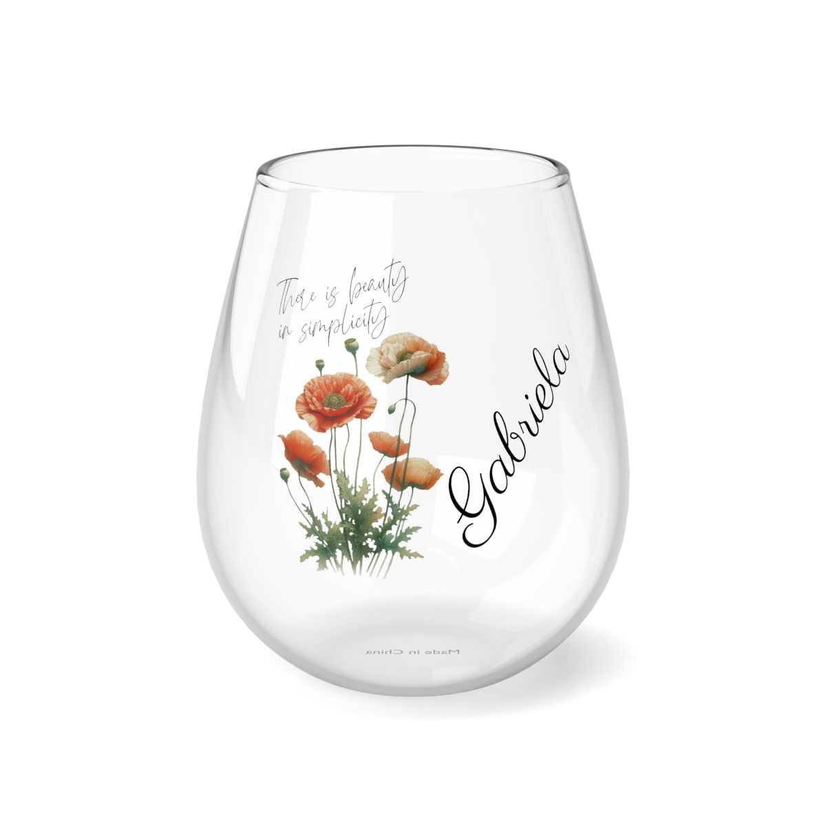 Poppy-August Quote Personalised Floral Birthday Month Bouquet Wine Glass, Stemless Wine Glass, Whiskey Glass, Rocks Glass