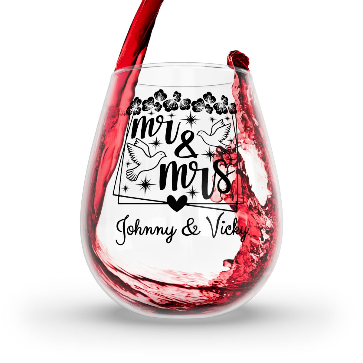 Mr And Mrs-12 Personalised Christmas Mr & Mrs Wine Glass 12oz, Whiskey Glass 6oz, Stemless Wine Glass 11.75oz, Rock Glass 10oz