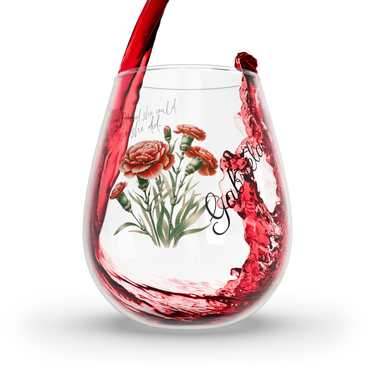 Carnation-January Quote Personalised Floral Birthday Month Bouquet Wine Glass, Stemless Wine Glass, Whiskey Glass, Rocks Glass