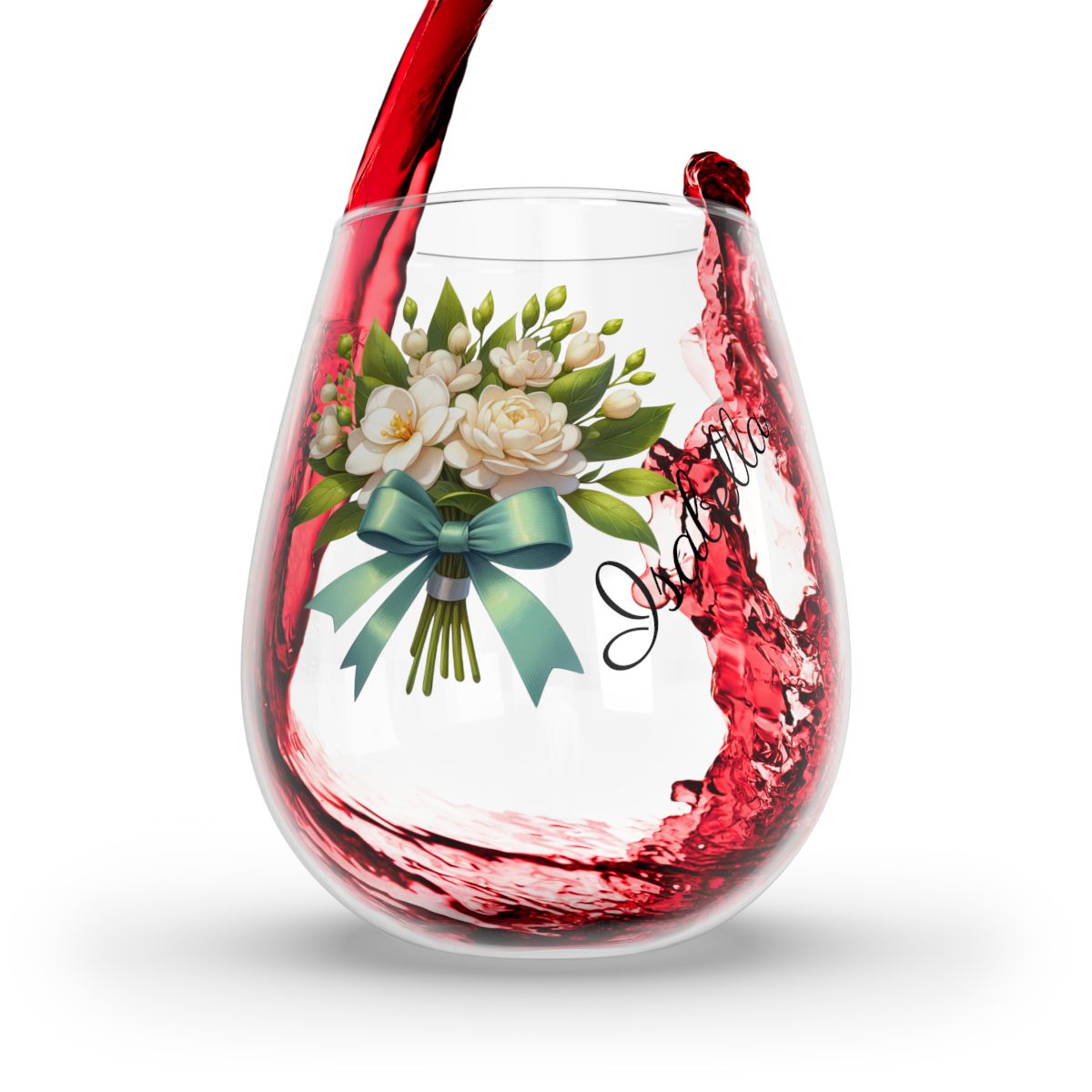 Personalised Floral Bouquet Wine Glass, Stemless Wine Glass, Whiskey Glass, Rocks Glass