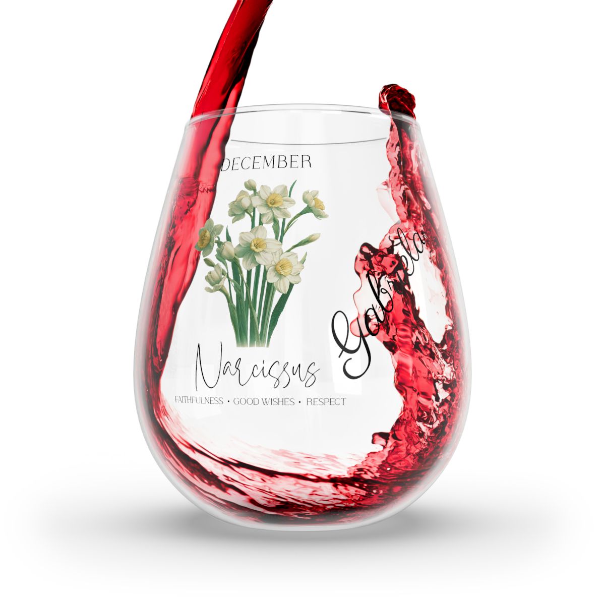Narcissus-December Personalised Floral Birthday Month Bouquet Wine Glass, Stemless Wine Glass, Whiskey Glass, Rocks Glass