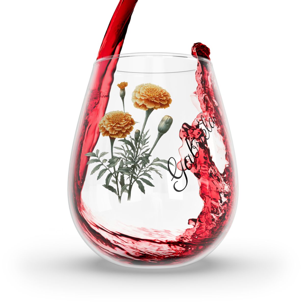 Marigold October Personalised Floral Birthday Month Bouquet Wine Glass, Stemless Wine Glass, Whiskey Glass, Rocks Glass