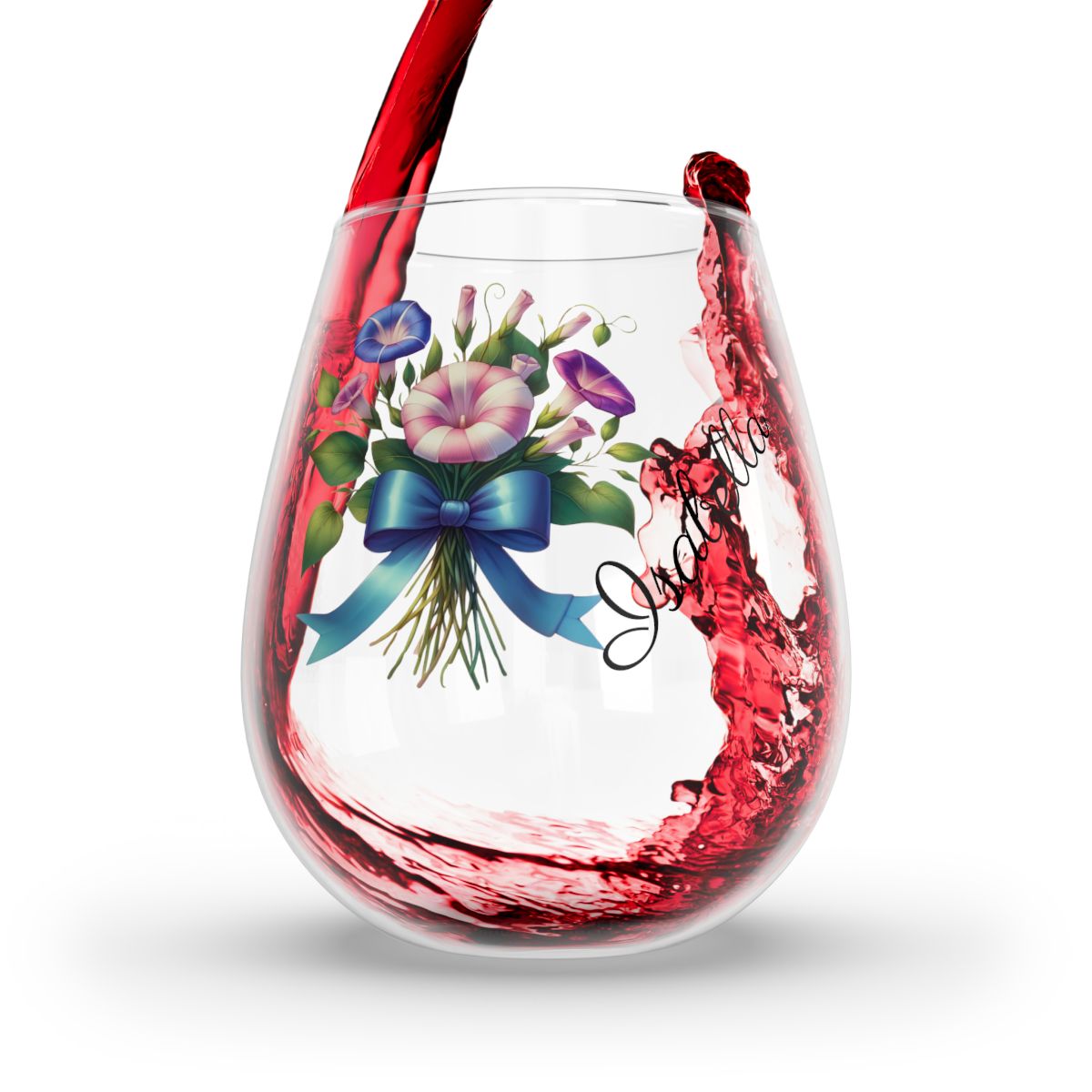 Personalised Floral Bouquet Wine Glass, Stemless Wine Glass, Whiskey Glass, Rocks Glass