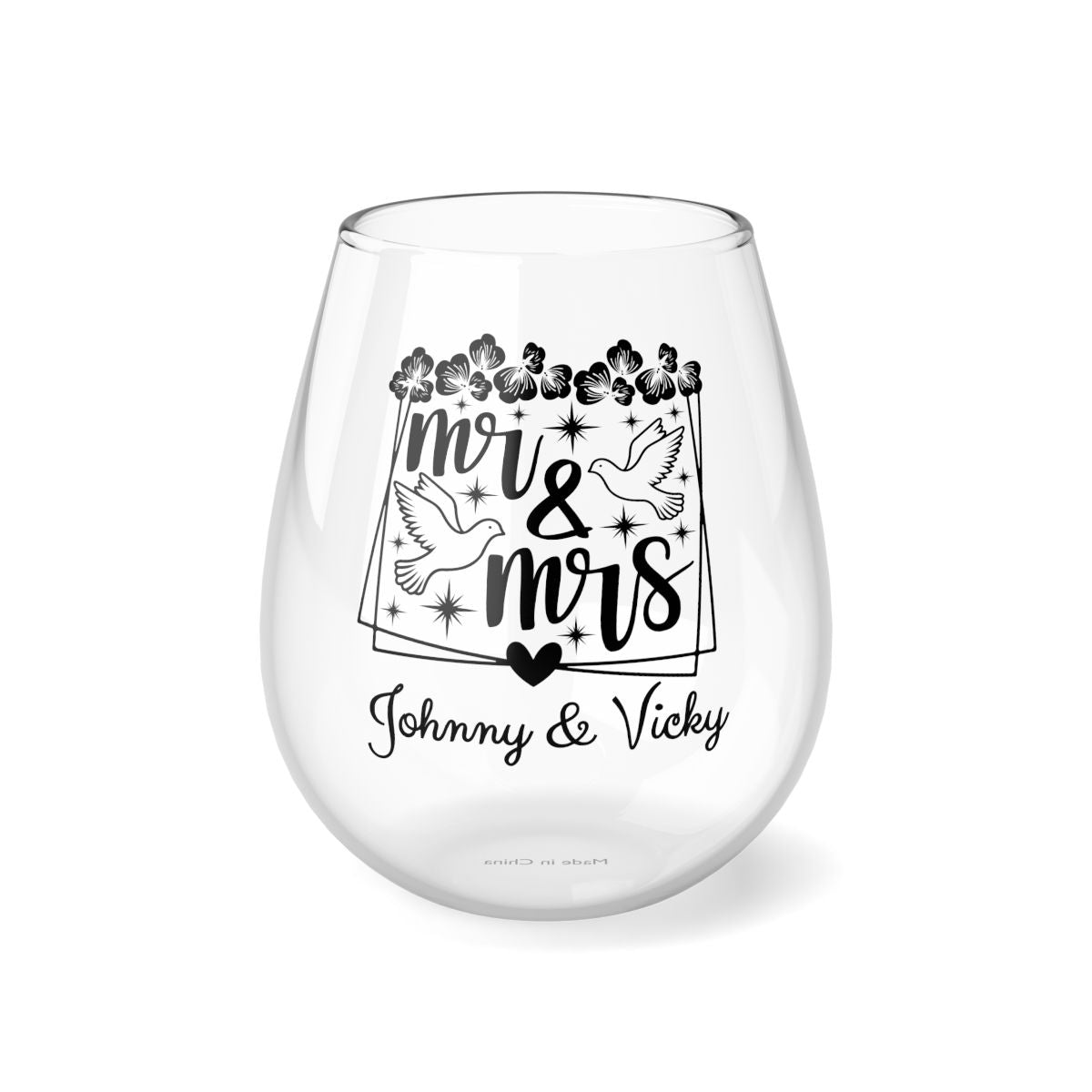 Mr And Mrs-12 Personalised Christmas Mr & Mrs Wine Glass 12oz, Whiskey Glass 6oz, Stemless Wine Glass 11.75oz, Rock Glass 10oz