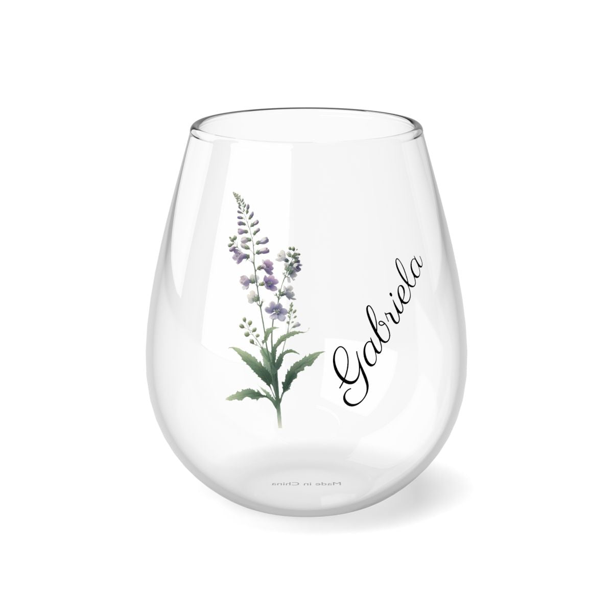 Larkspur July Personalised Floral Birthday Month Bouquet Wine Glass, Stemless Wine Glass, Whiskey Glass, Rocks Glass