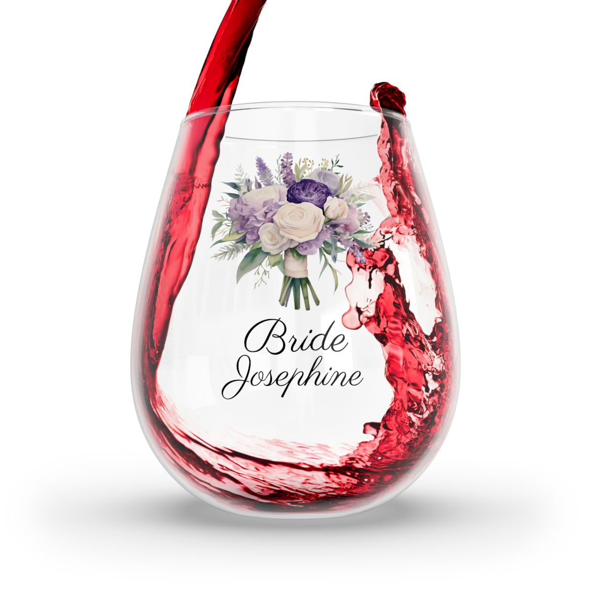 Wedding Bouquets Flower Personalised Floral Bouquet Wine Glass, Stemless Wine Glass, Whiskey Glass, Rocks Glass