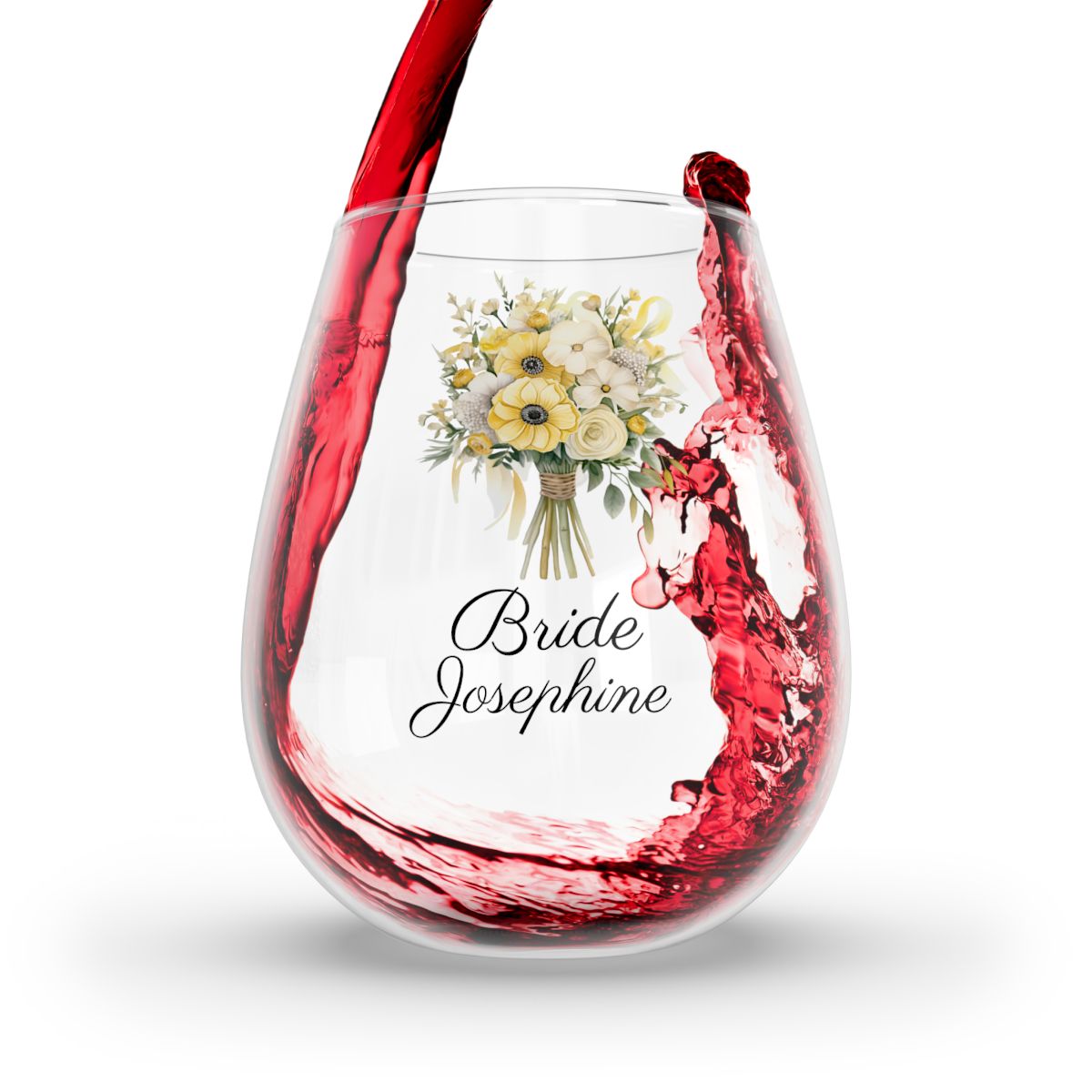 Wedding Bouquets Flower Personalised Floral Bouquet Wine Glass, Stemless Wine Glass, Whiskey Glass, Rocks Glass