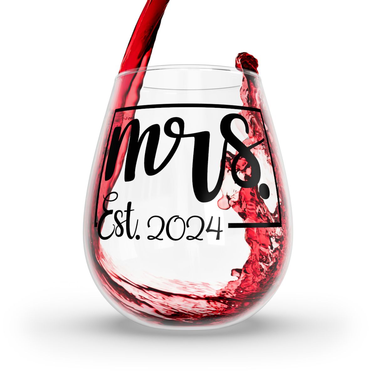 Mr And Mrs-4a Personalised Christmas Mr & Mrs Wine Glass 12oz, Whiskey Glass 6oz, Stemless Wine Glass 11.75oz, Rock Glass 10oz