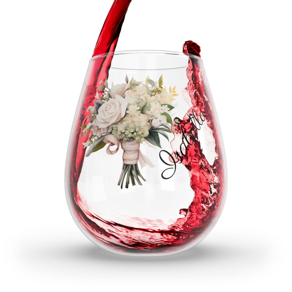 Wedding Bouquets Flower Personalised Floral Bouquet Wine Glass, Stemless Wine Glass, Whiskey Glass, Rocks Glass