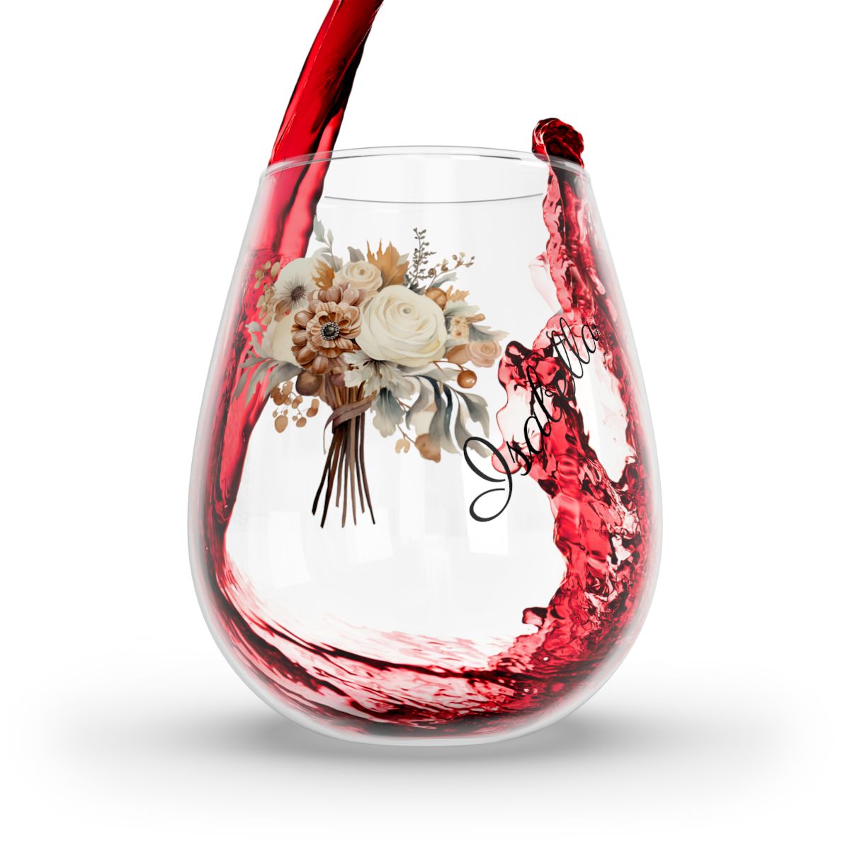 Wedding Bouquets Flower Personalised Floral Bouquet Wine Glass, Stemless Wine Glass, Whiskey Glass, Rocks Glass