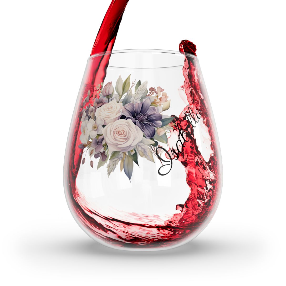 Wedding Bouquets Flower Personalised Floral Bouquet Wine Glass, Stemless Wine Glass, Whiskey Glass, Rocks Glass