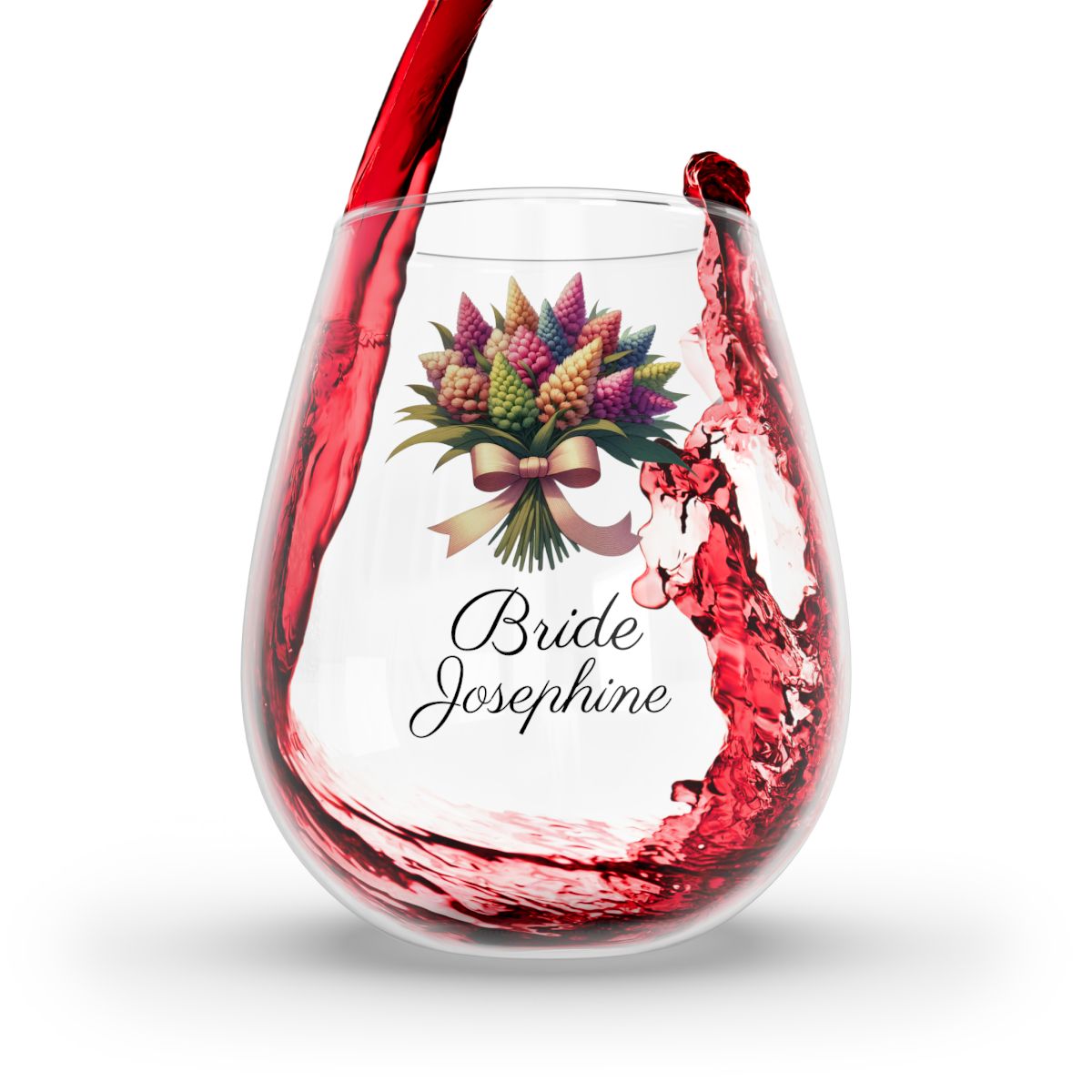 Personalised Floral Bouquet Wine Glass, Stemless Wine Glass, Whiskey Glass, Rocks Glass