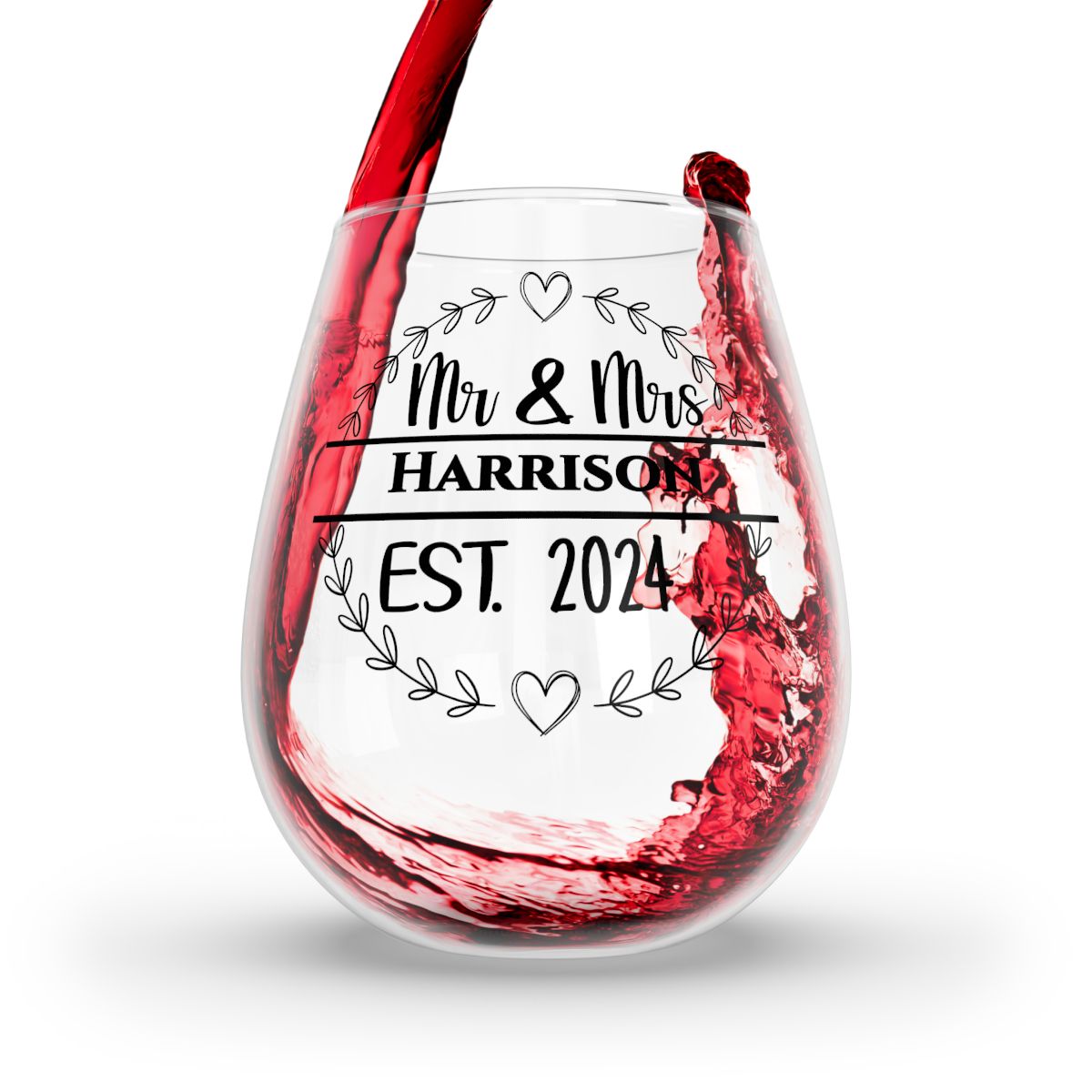 Mr And Mrs-19 Personalised Christmas Mr & Mrs Wine Glass 12oz, Whiskey Glass 6oz, Stemless Wine Glass 11.75oz, Rock Glass 10oz