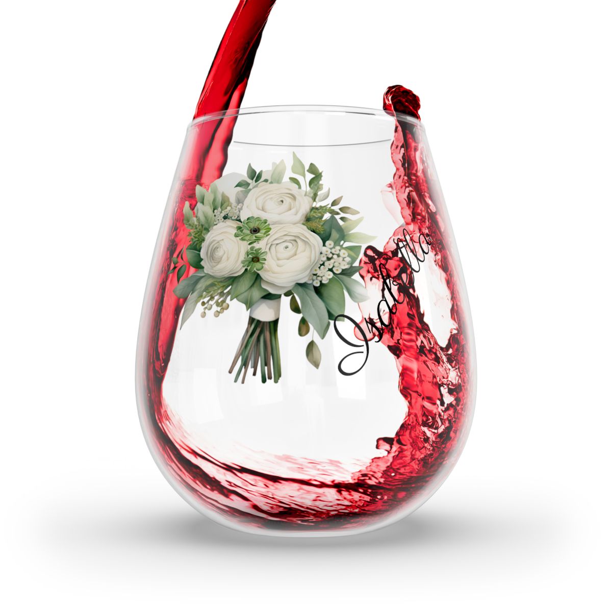 Wedding Bouquets Flower Personalised Floral Bouquet Wine Glass, Stemless Wine Glass, Whiskey Glass, Rocks Glass