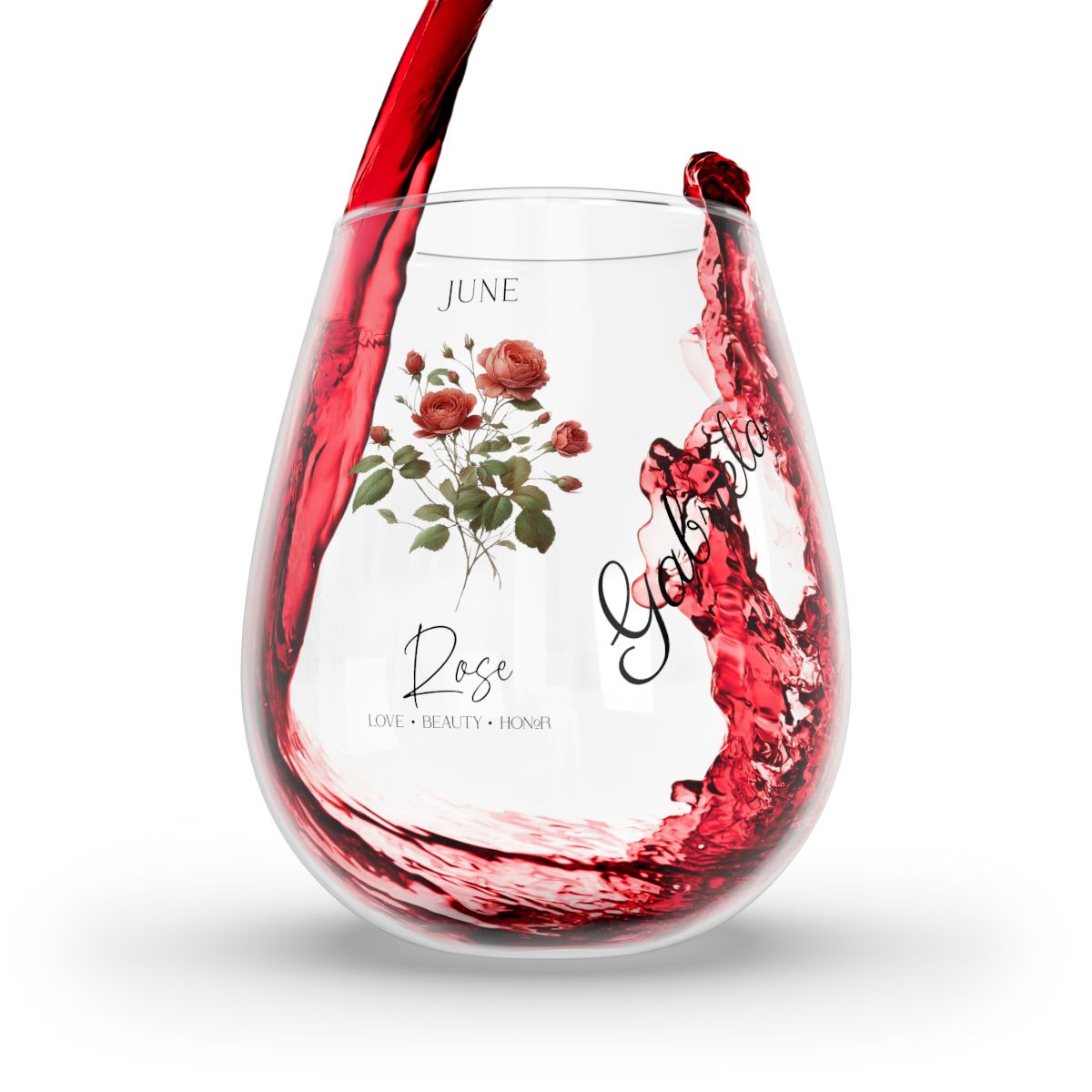 Rose-June Personalised Floral Birthday Month Bouquet Wine Glass, Stemless Wine Glass, Whiskey Glass, Rocks Glass
