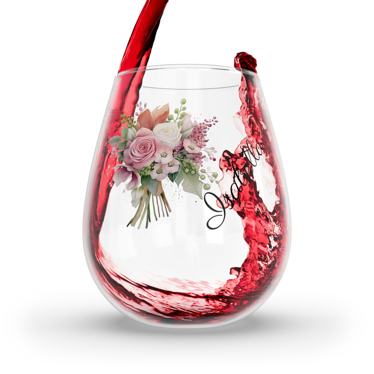 Wedding Bouquets Flower Personalised Floral Bouquet Wine Glass, Stemless Wine Glass, Whiskey Glass, Rocks Glass