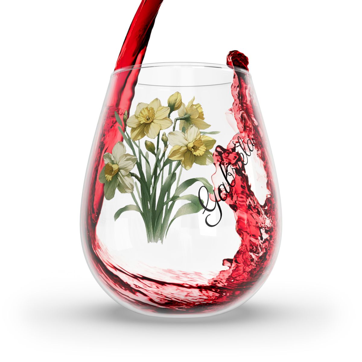 Daffodil March Personalised Floral Birthday Month Bouquet Wine Glass, Stemless Wine Glass, Whiskey Glass, Rocks Glass