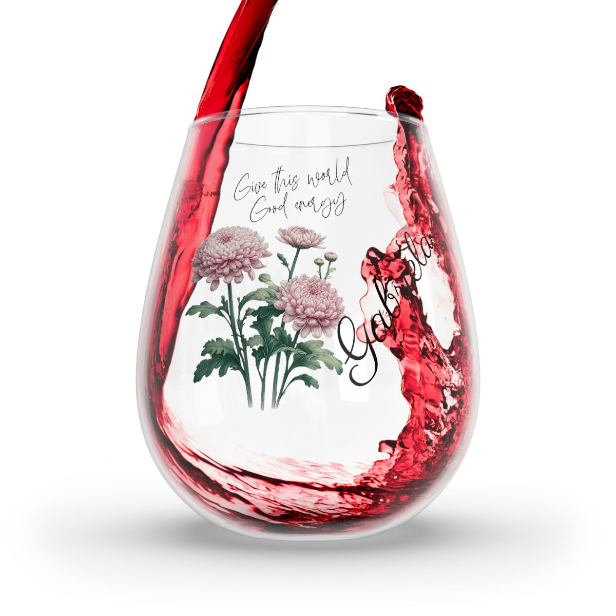 Chrysanthemum-November Quote Personalised Floral Birthday Month Bouquet Wine Glass, Stemless Wine Glass, Whiskey Glass, Rocks Glass