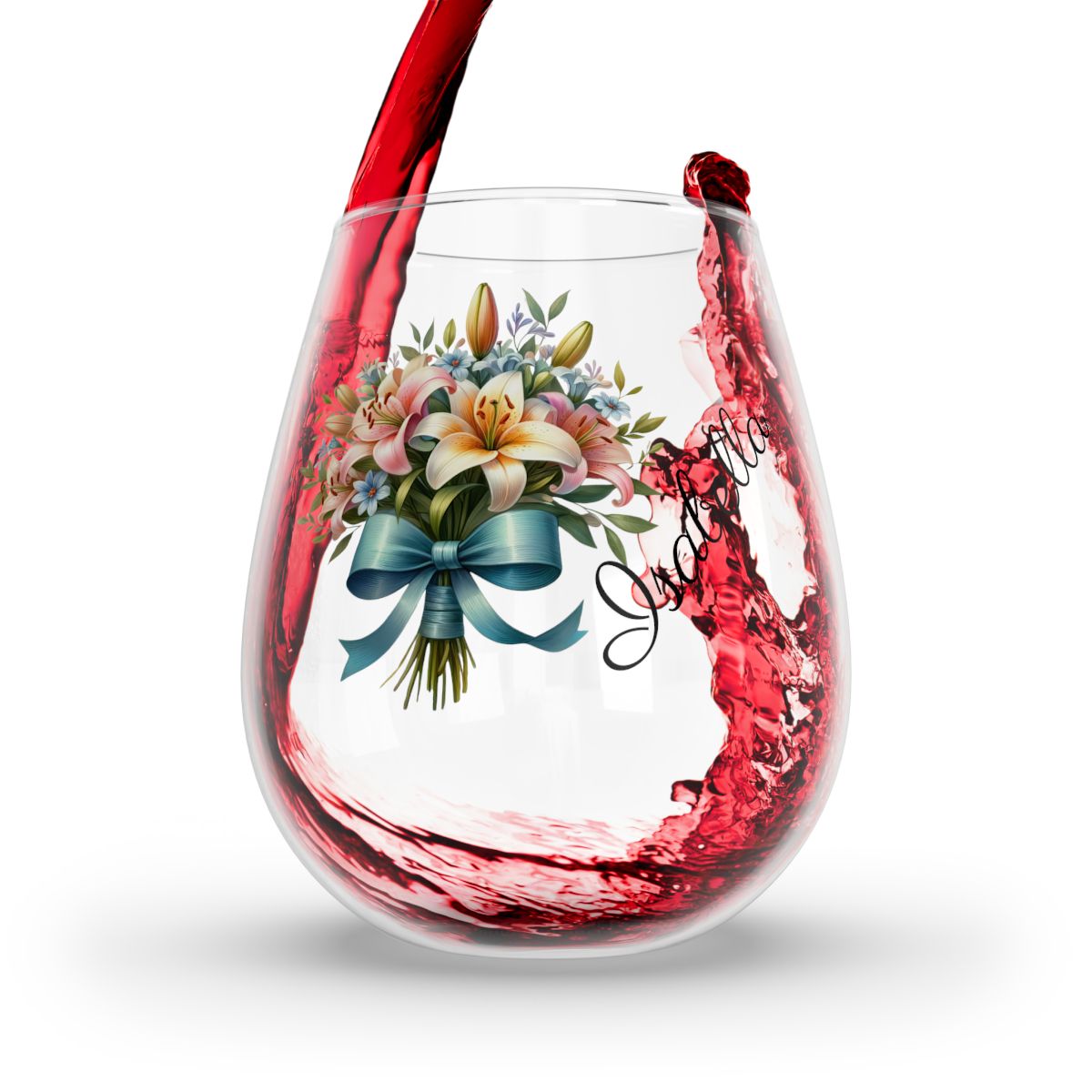 Personalised Floral Bouquet Wine Glass, Stemless Wine Glass, Whiskey Glass, Rocks Glass