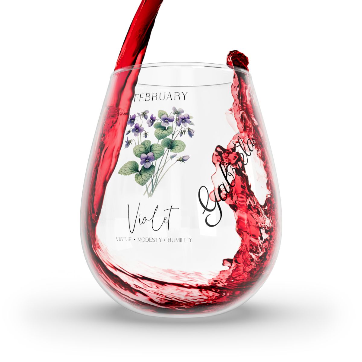 Violet-February Personalised Floral Birthday Month Bouquet Wine Glass, Stemless Wine Glass, Whiskey Glass, Rocks Glass