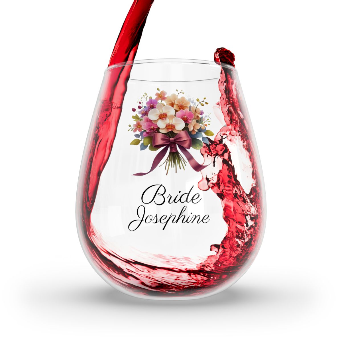 Personalised Floral Bouquet Wine Glass, Stemless Wine Glass, Whiskey Glass, Rocks Glass