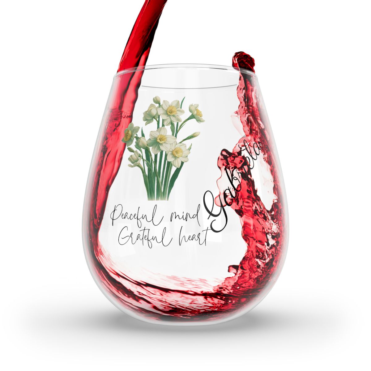 Narcissus-December Quote Personalised Floral Birthday Month Bouquet Wine Glass, Stemless Wine Glass, Whiskey Glass, Rocks Glass