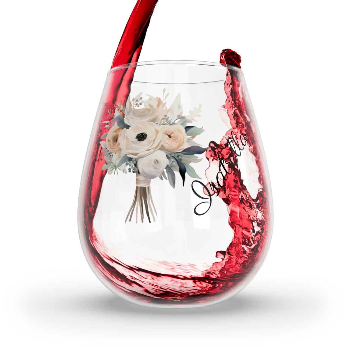 Wedding Bouquets Flower Personalised Floral Bouquet Wine Glass, Stemless Wine Glass, Whiskey Glass, Rocks Glass